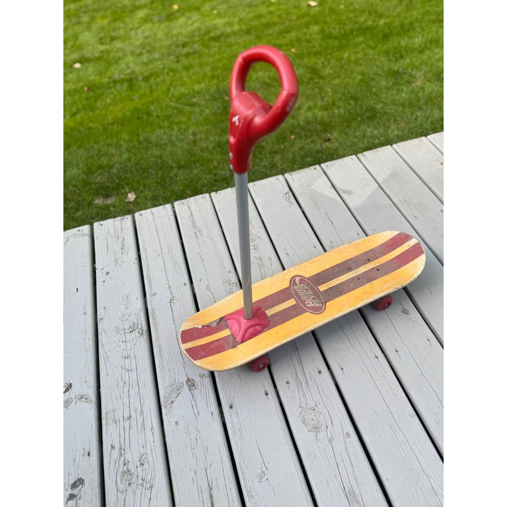 Radio Flyer Wooden Skateboard Scooter Hybrid Red Wood Grain Kids Toy